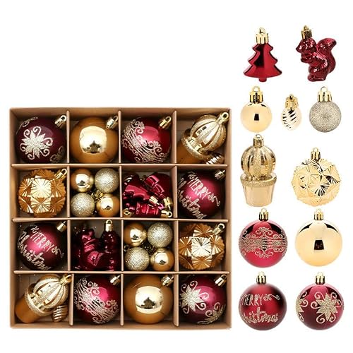 Christmas Tree Decorations,42 PCS Christmas Ball Ornaments Set, Christmas Ornaments Balls Shatterproof Hanging Ornaments Kit (Wine red gold)