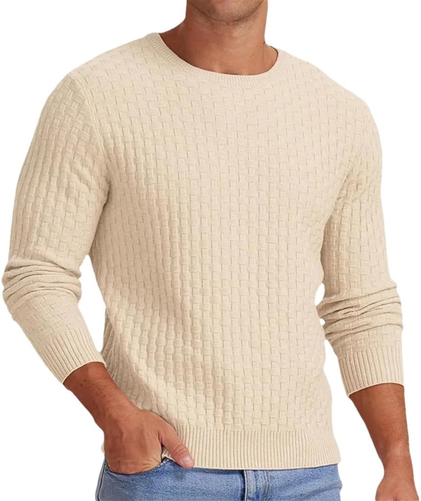 Men's Round Neck Slim Fit Simple Knitted Base Sweater Solid Color Casual Slim Fit Business Pullover Sweater