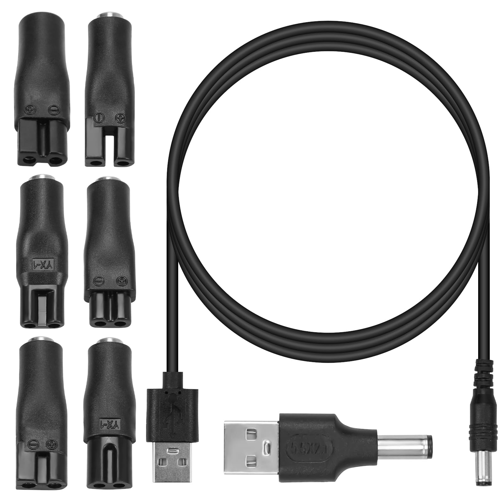 Caricabatterie USB Rasoio Universale 5V Kit 7 Pezzi per Marche Varie Rasoio Purificatori Lampade