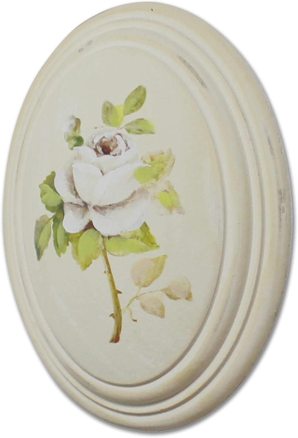 CVHOMEDECO. Primitive Retro Hand Painted Oval Wooden Frame Wall Hanging 3D Painting Decoration Art, Rose Flower Design, 6-3/4 x 8-3/4 Inch, Set of 3.
