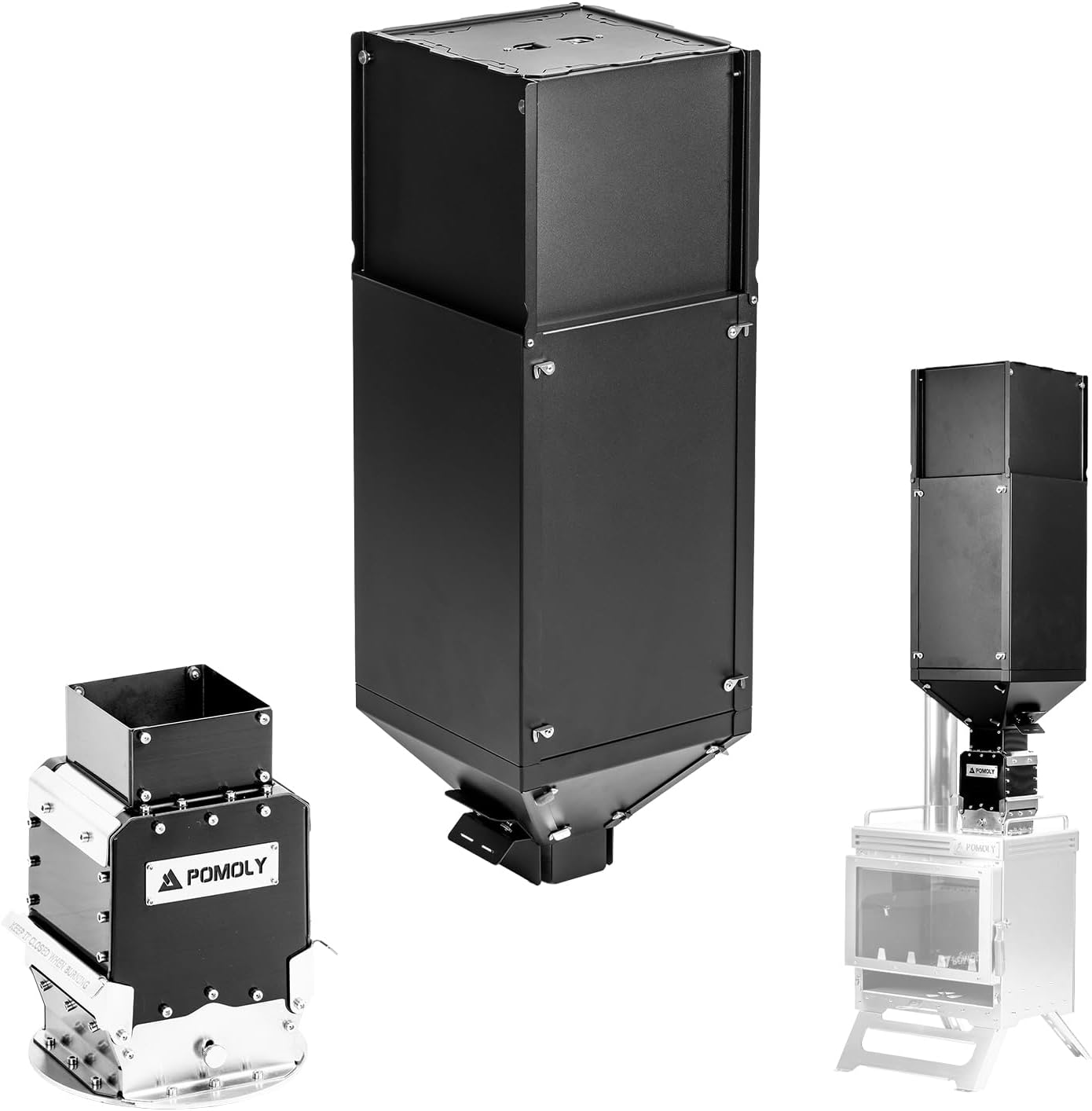 POMOLY Pellet Bin with Burner for Camping Wood Stove Accessories, Turbocharger Pellet Box and Pellet Burner for Tent Stove