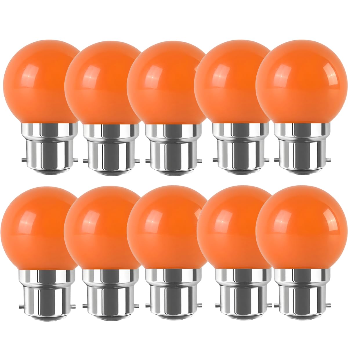 WULUN B22 LED Bulb 2W Equivalent 20W Colored Orange Bayonet G45 Mini Globe Bulb for Outdoor Terrace Christmas Garland, Pack of 10