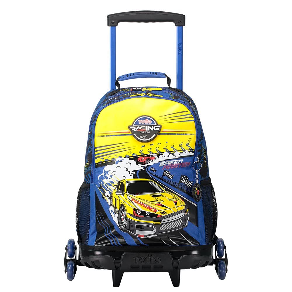 TOTTO Mochila escolar con ruedas grande de carreras de coches - Velocity TAMAÑO GRANDE