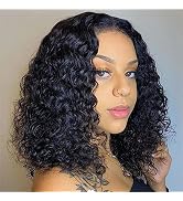 FASHION IDOL Deep Wave Bob Human Hair Wig Short 10 Inches Curly Lace Front Wig for Women HD T Par...