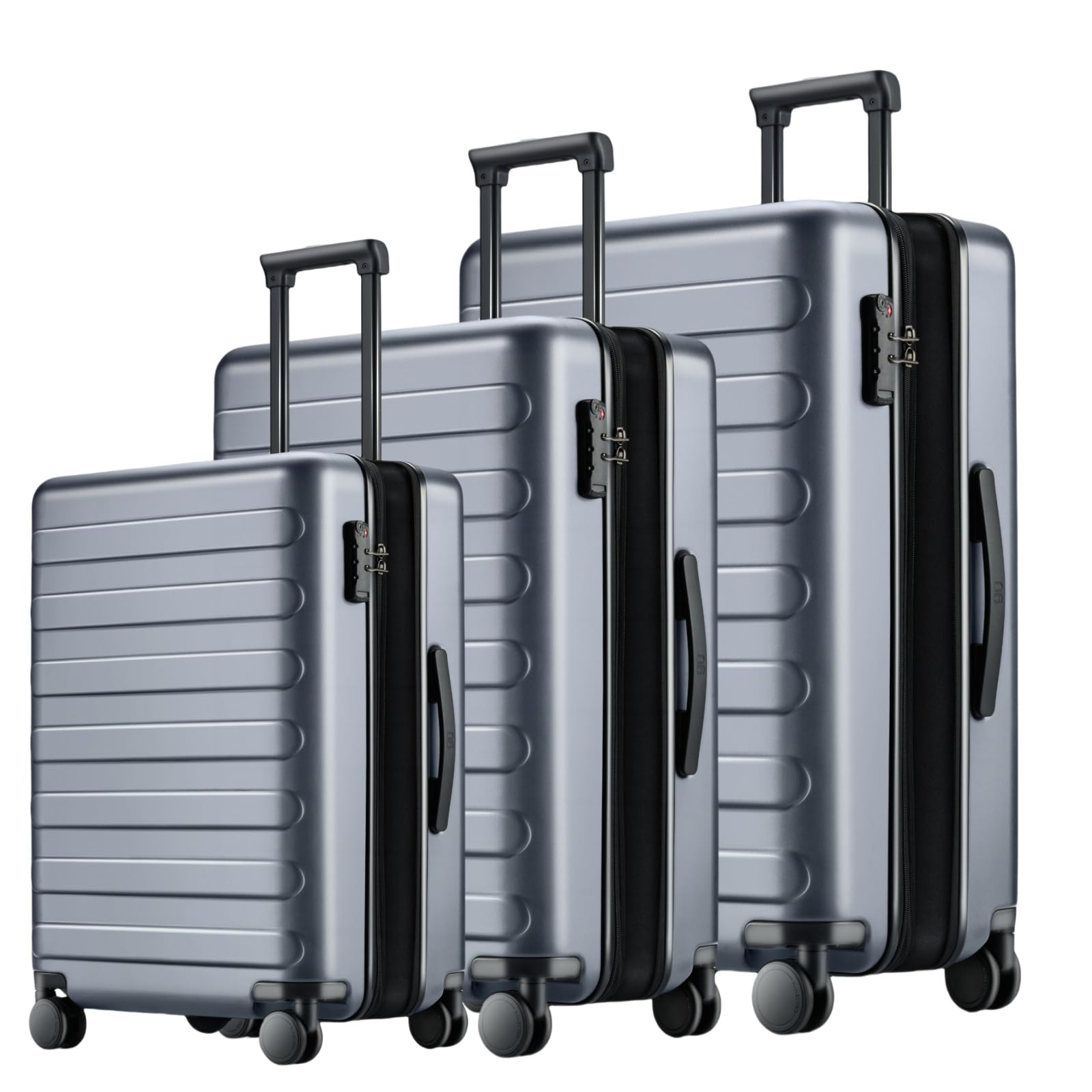 NINETYGOLuggage Sets 3 Piece, Carry On Luggage Airline Approved, Medium Large Checked Luggage with Spinner Wheels, Expandable, Hard Shell PC Suitcase Sets, TSA Lock, 20in/24in/28in (Grey, Rhine Max)