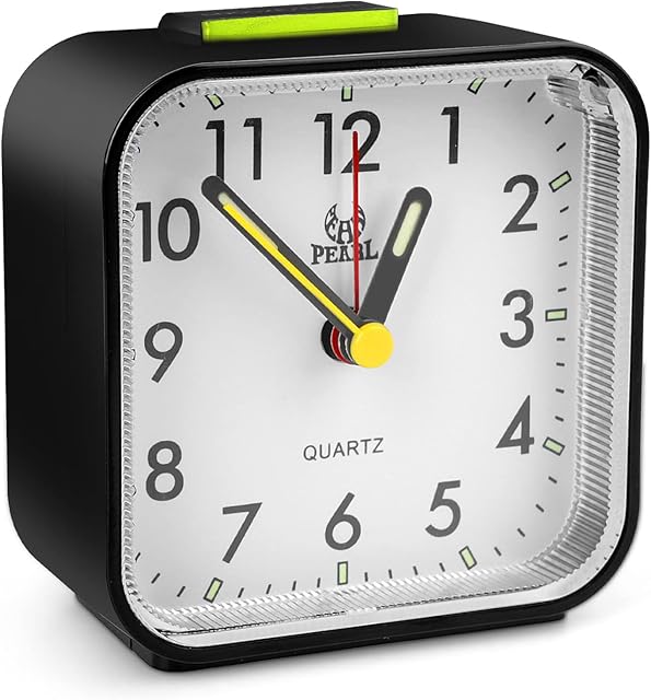 EEEKit Silent Alarm Clocks Bedside, Free Standing Alarm Clocks Non-Ticking Battery Powered Analogue Alarm Clocks, Small Children Clocks Luminous Large Display Snooze Light Function, Black