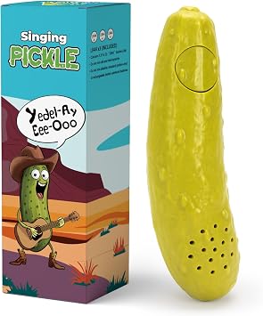 Pickle that Yodels- Singing Cucumber Toy - Funny Gag Gift Idea for Adults Friends and Family, Includes Batteries