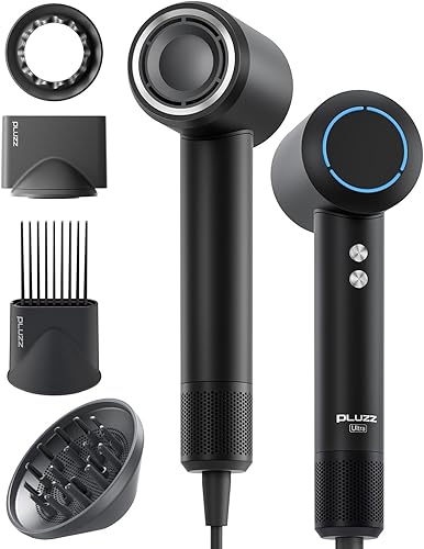 Miniatura 11 de PLUZZ Secador de pelo iónico con difusor, secador profesional de alta velocidad para mujeres y hombres, motor sin escobillas de 110,000 rpm, secado