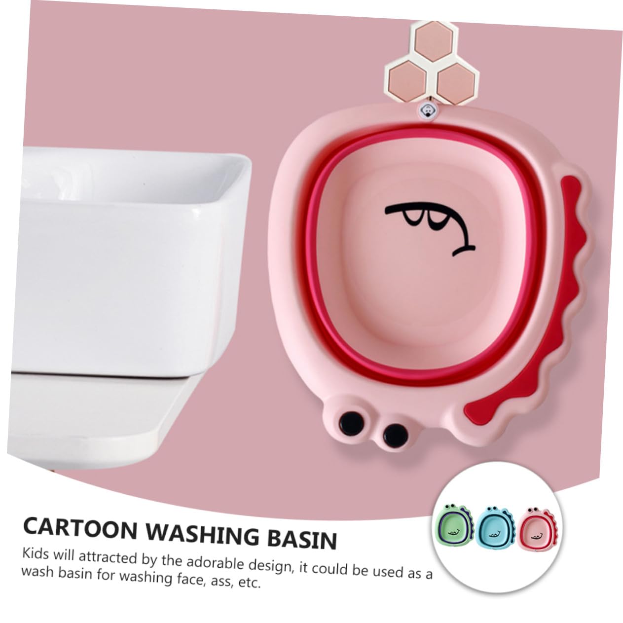 ORFOFE Babywaschbecken Faltbar 3 Stück Cartoon Kunststoff Waschschüssel für Babys Tragbar Kinderwaschbecken für Neugeborene und Kleinkinder Badewanne Babybadewanne