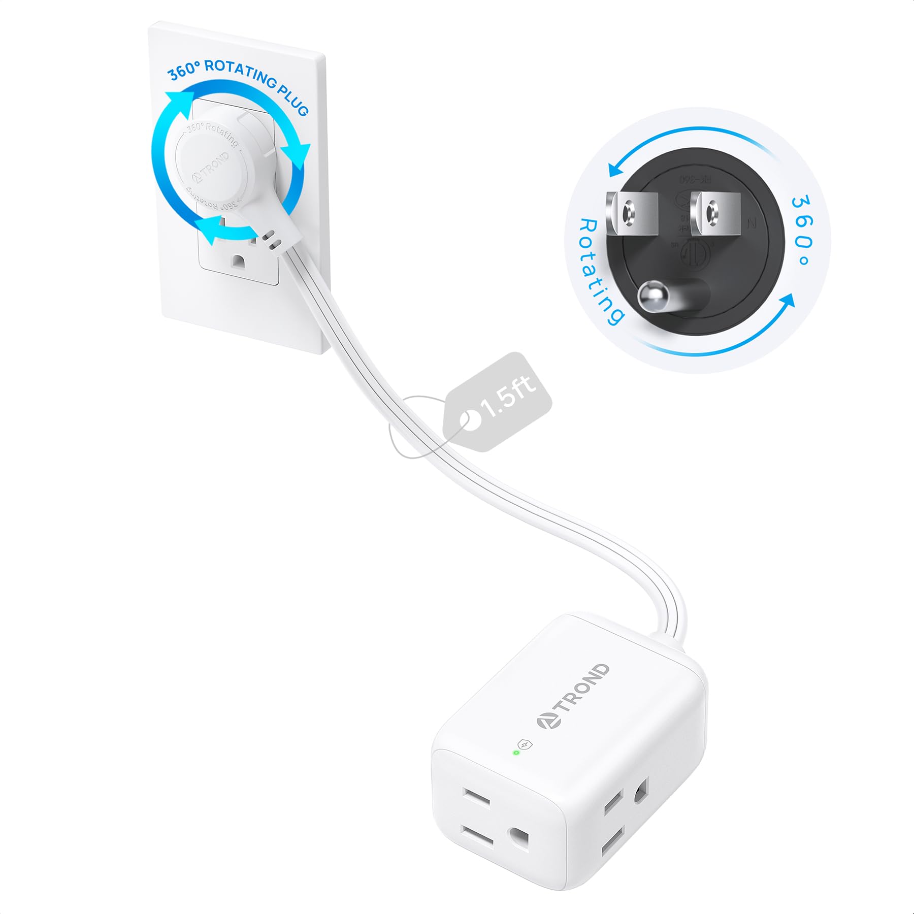 TROND Rotating Extension Cord - 3ft, 3 Outlets -28