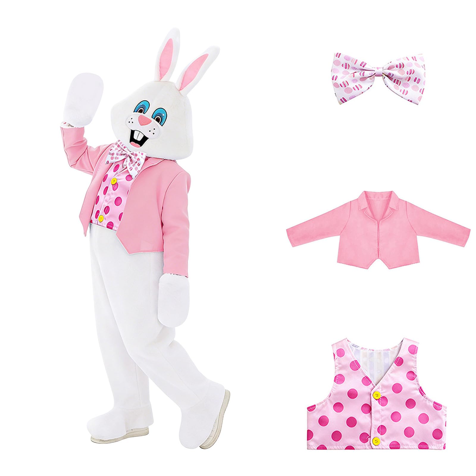 Generico Costume Pasqua Bambino Abito da Coniglio con Papillon e Coda per Festa Travestimento Infantile Completo
