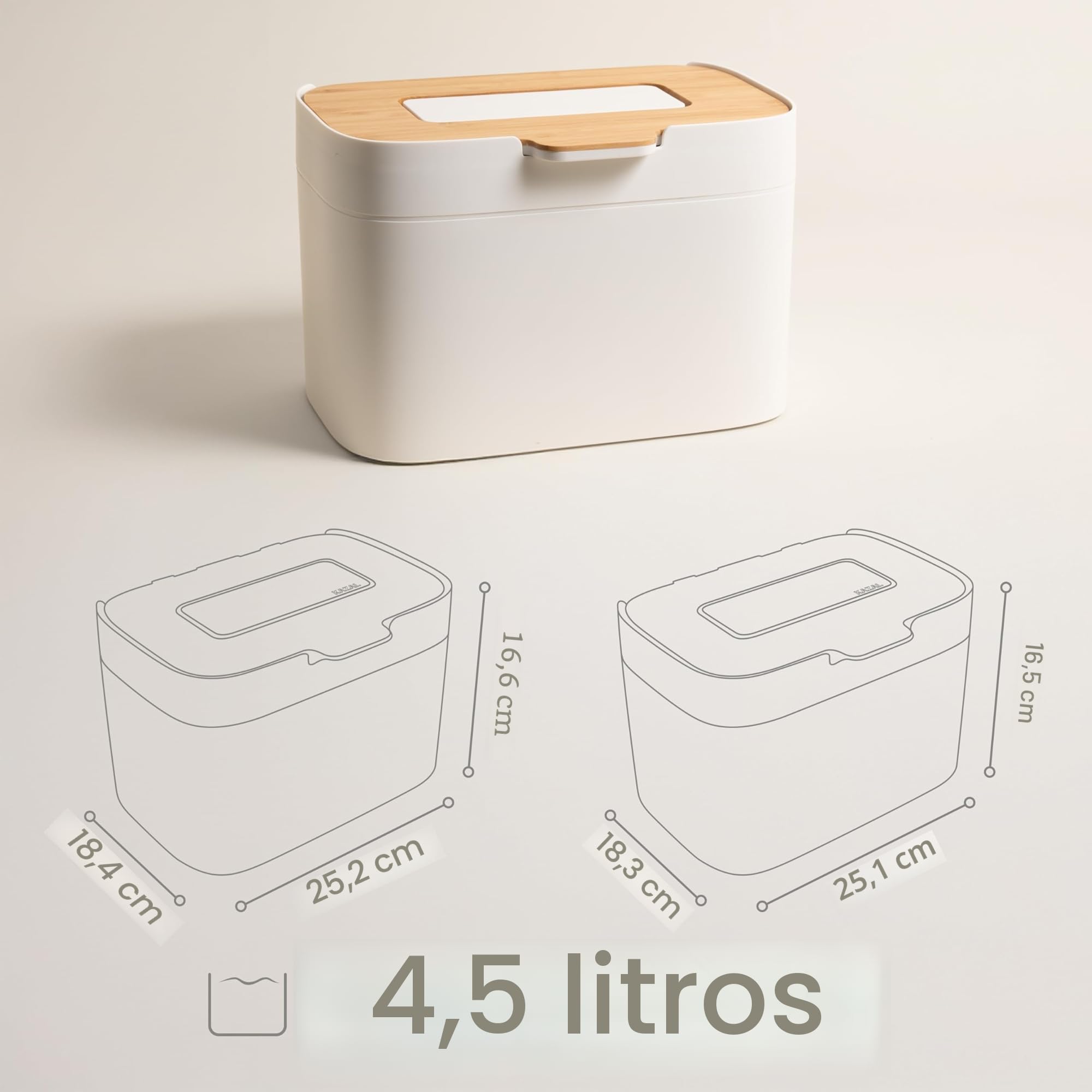 KAZAI. Cubo de Basura Cocina 'Elin' | Cubo Basura Orgánica Pequeño 4,5L con Tapa de Bambú y Filtro | Compostador Cocina Orgánico, Contenedor de Compost para Encimera | Blanco Roto/Bambú