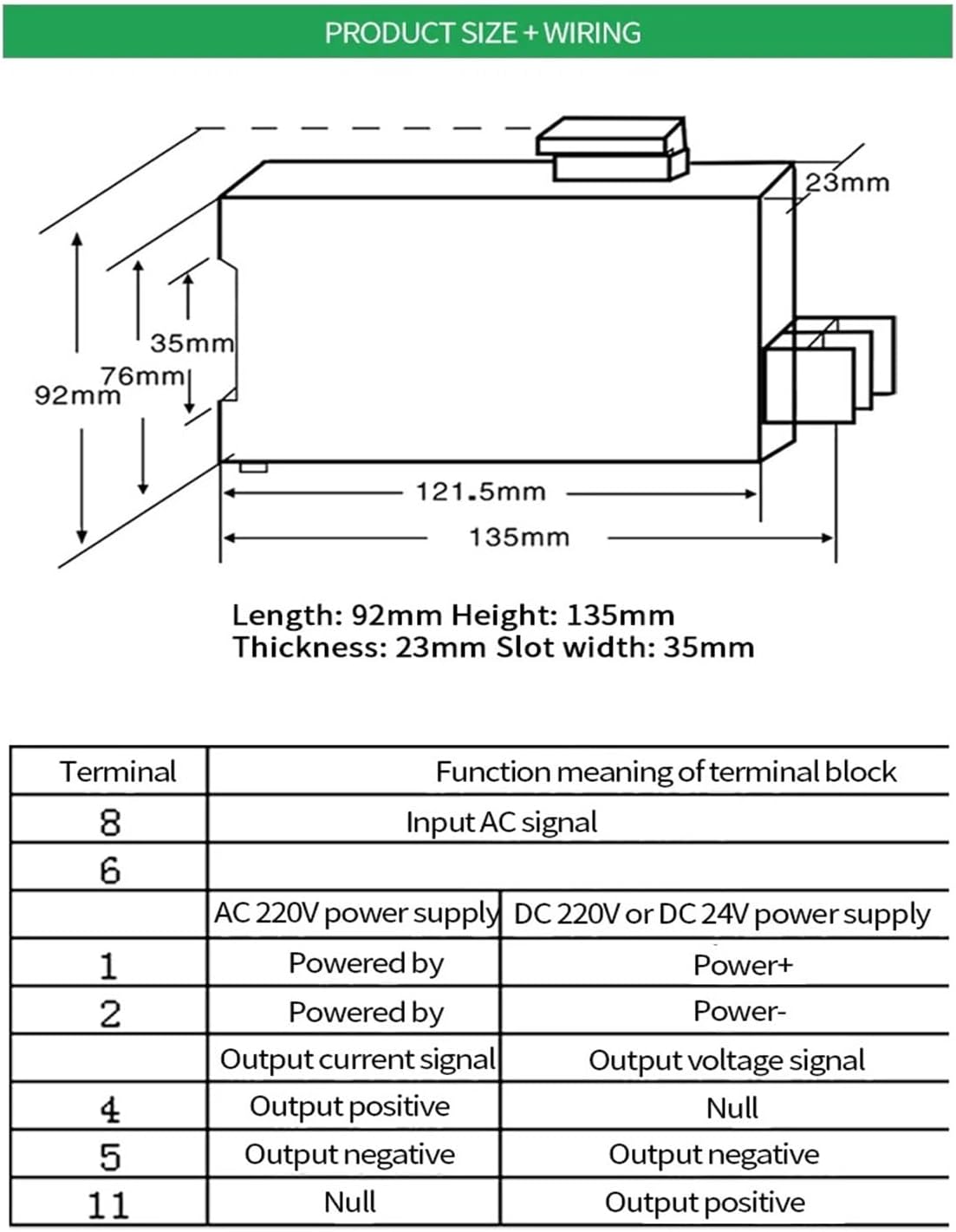 AC Current Sensor 0-1A 0-2A 0-5A 0-10A 0-20A Current Transducer 4-20mA 0-10V 0-5V 1-5V RS485 AC Current Transmitter(Input AC 0-10A)