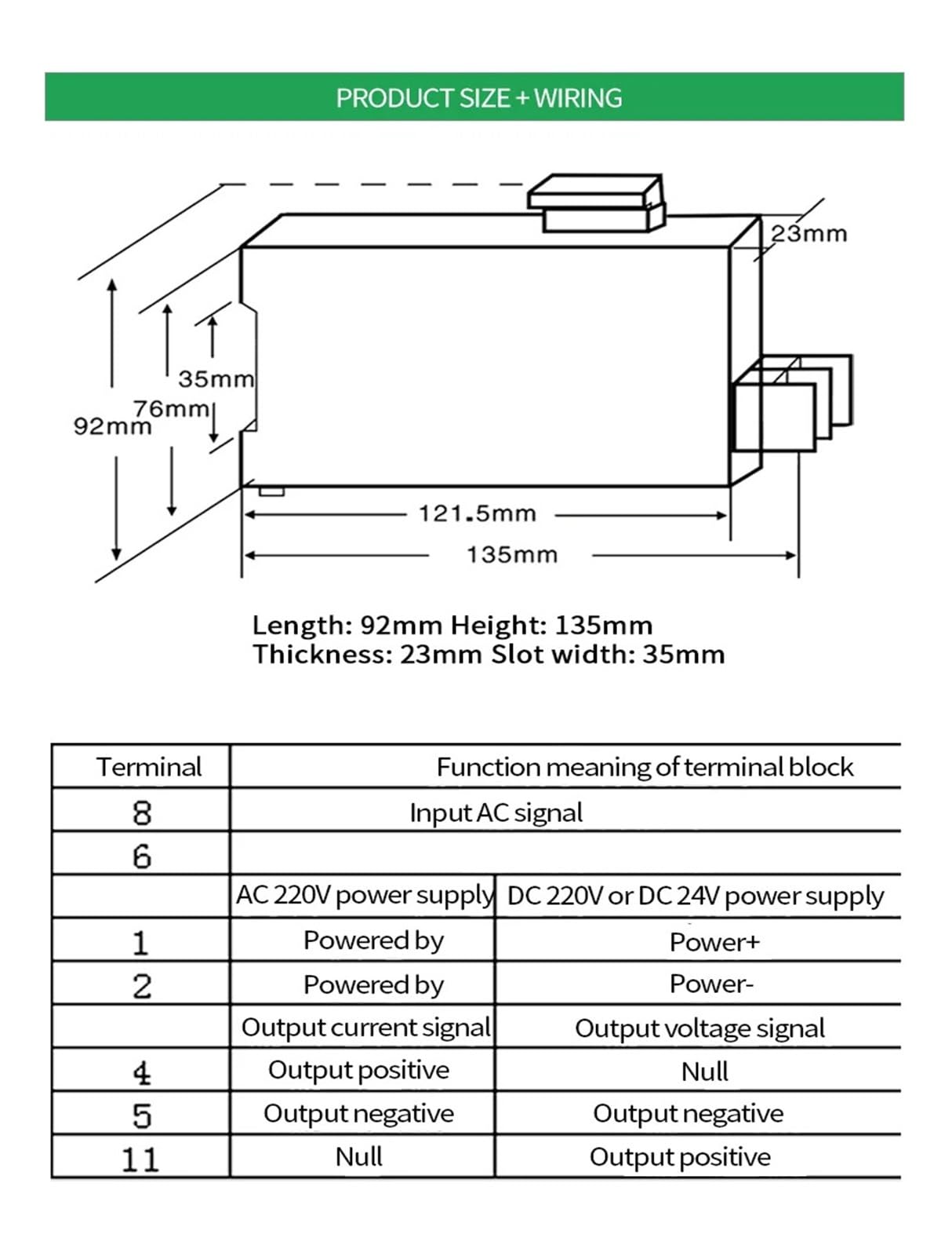 Trasmettitore di Corrente DC24V Trasduttore di Tensione 0-1A 0-10A 0-100V 0-200V a 4-20mA 0-10V RS485 Trasmettitore sensore di Corrente e Tensione CA(Input AC 0-20A-4-20MA)