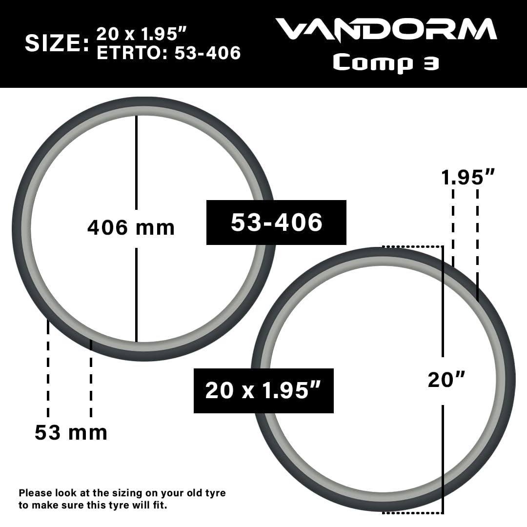 Vandorm BMX Tyres 20 X 1.95" Comp 3 Green & Schrader Valve
