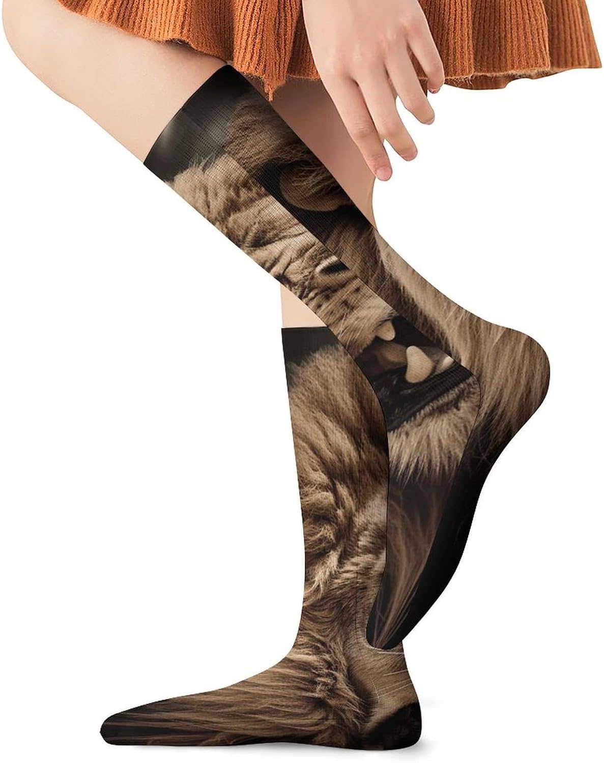 Breathable Crew Sock, Moisture Wicking, Athletic Calf Socks, Cozy | Angry Lion Compression Socks for Women Men, Lightweight High Work Socks for Business, Casual