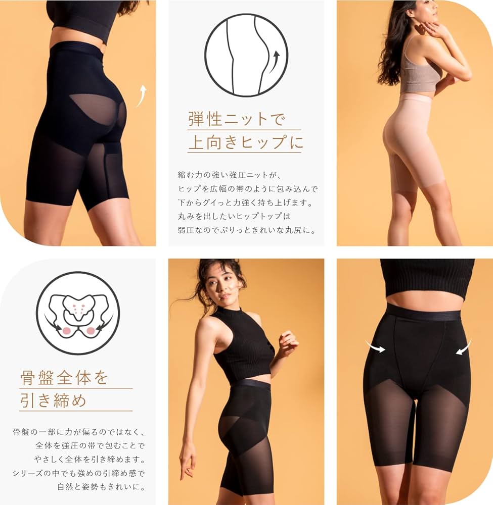 スタイルアップ ガードル ハイウエスト (骨盤ガードル 補正下着) サンテラボ (58, Sサイズ相当/ブラック)