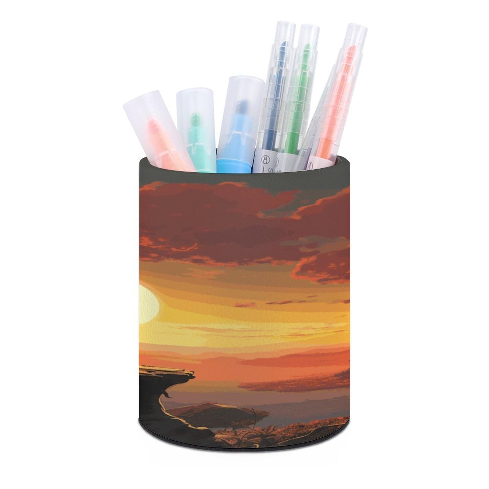 MUSM Elephant And Dog Watch The Sunset Pen Holder Large Capacity Pen Holder Modern PU Pencil Holders Durable Waterproof Pens Cup for Home Office Desktop Organizer