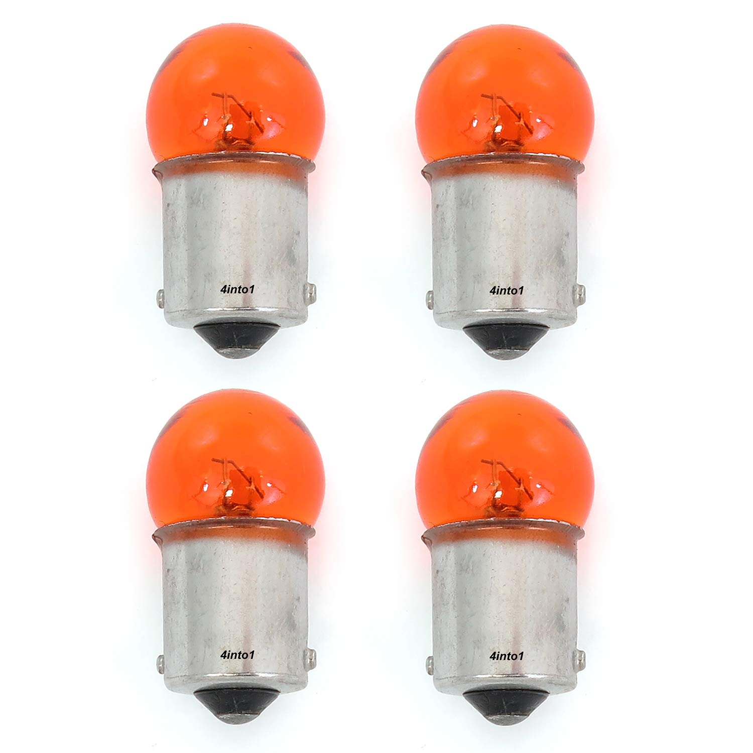 4 Pack - Mini 1156 Turn Signal Brake Light Automotive Bulbs - Single Filament - Amber BA15S