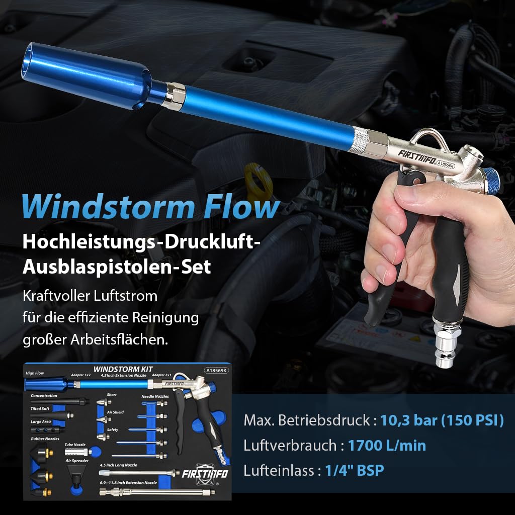 FIRSTINFO A18569KEU Druckluft Ausblaspistole Zweiwege Windstorm Kit