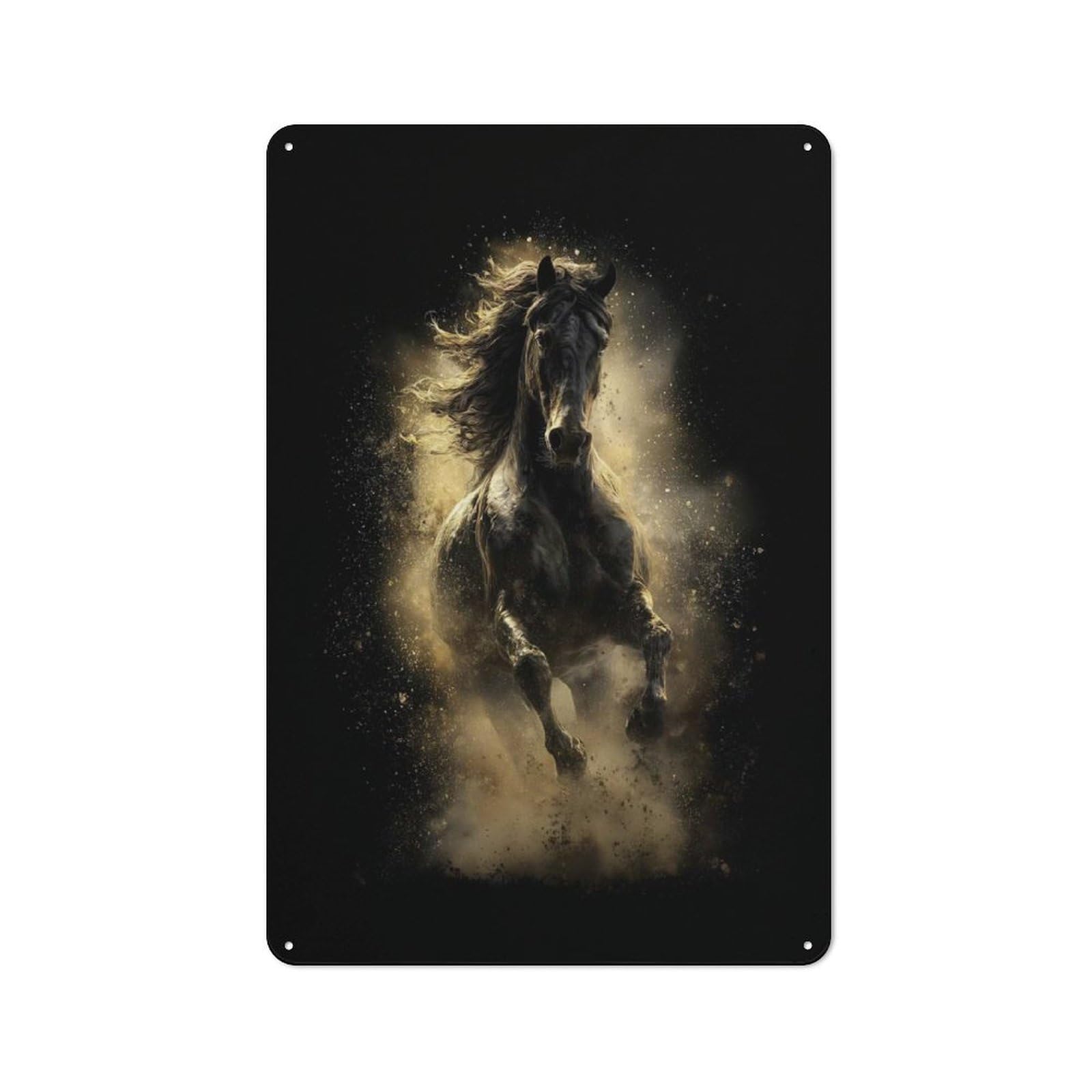 Junmoney Style-14 Metal Wall Plaque With Galloping Horse With Golden Dust Design 30X20cm, Retro Small Space Decor For Flat, Dorm Room, Lounge Or Cafe