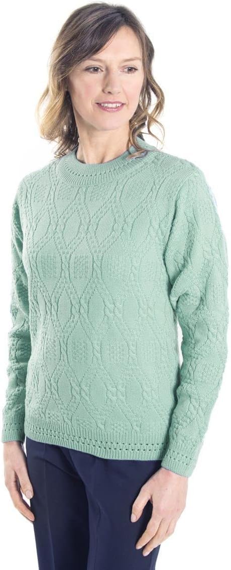 Fashion Friendly Ladies Cable Design Jumper Green 3 Extra Large