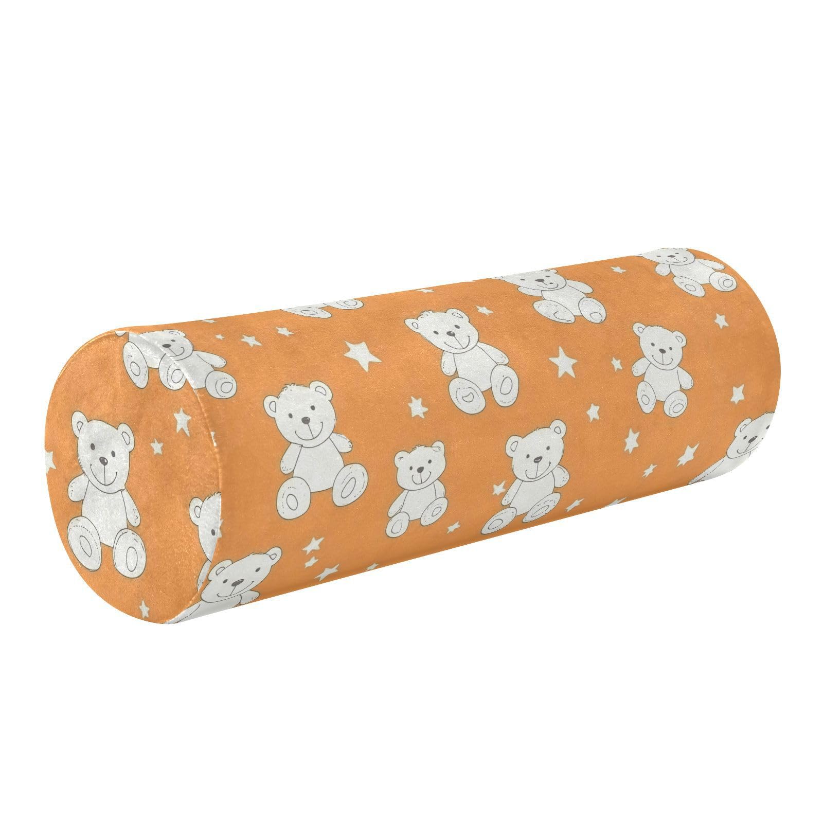 miaozhen Cartoon Cute White Teddy Bear Stars Neck Roll Pillow Decorative Cylinder Pillows for Bed almohadas para el Cuello 5.5''x17''