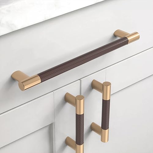 Miniatura 3 de Paquete de 10 manijas de gabinete de cocina color bronce marrón y champaña de 7 pulgadas (177 mm) con centro de orificio moleteado, tiradores