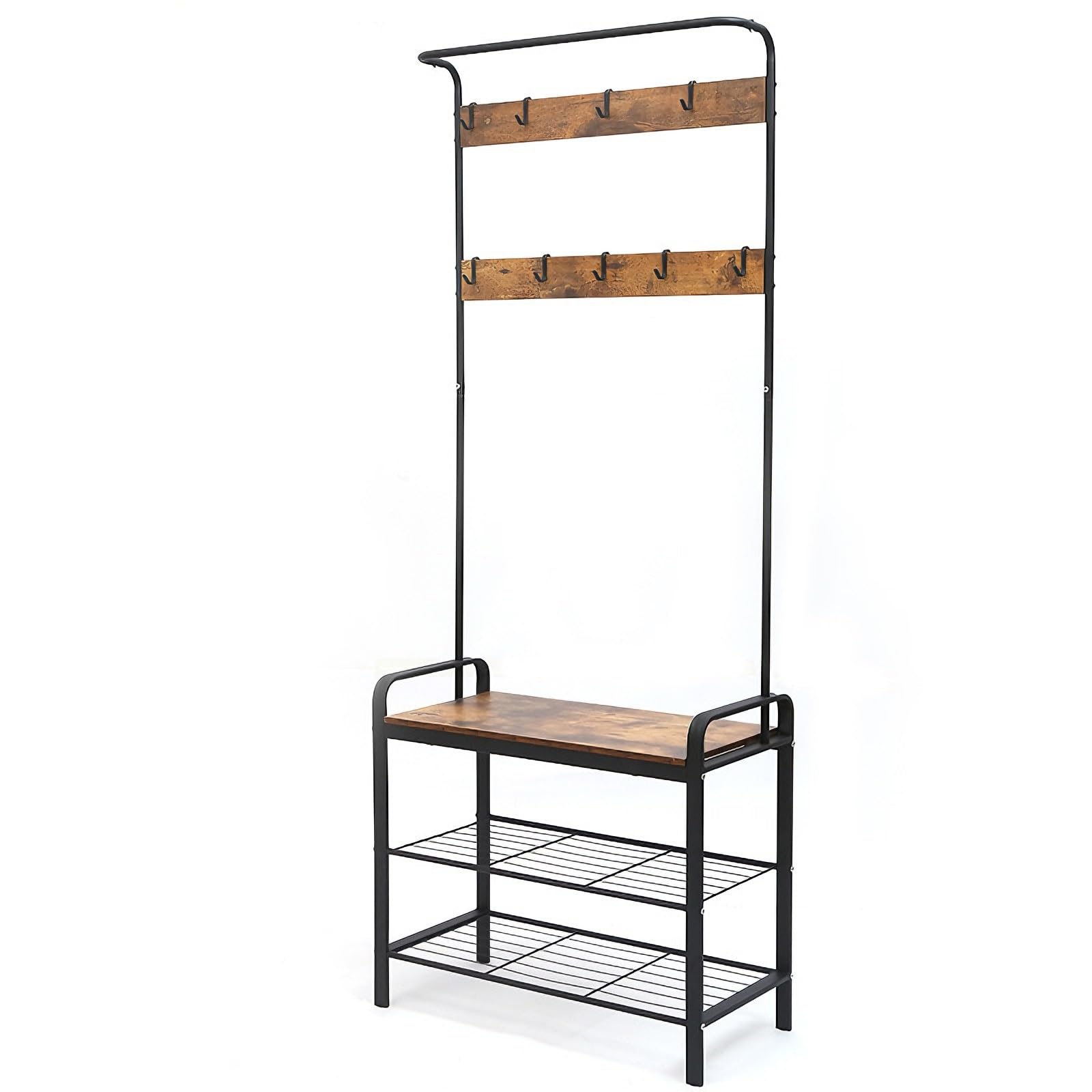 FGXHHS Freestanding Metal Hall Tree with Bench, Shoe Sto & Removable Hoo for Coats, Bags Hats - Entryway nizer and Coat Rack