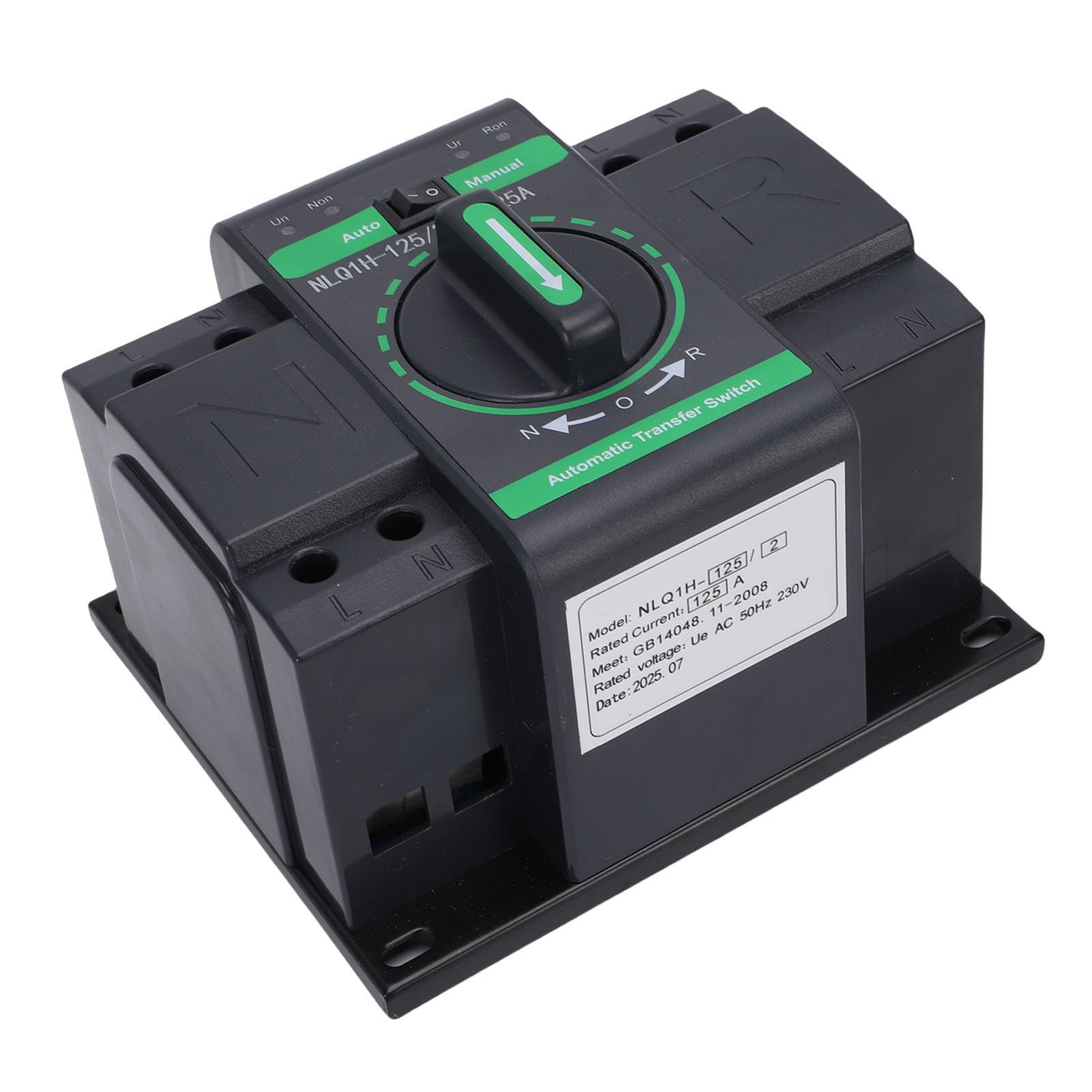 Interruptor de Transferencia Automática de Doble Potencia 125A Conmutación Automática y Manual Segura y Eficiente para Uso Residencial e Industrial PC Retardante de Llama 165 X 110 X 138 Mm