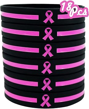 Temogole 18 Pcs Breast Cancer Awareness Bracelets Bulk Items Accessories Simple Pink Ribbon Silicone Wristbands for Women Breast Cancer Awareness Month Favors Fundraiser Survivors Gifts