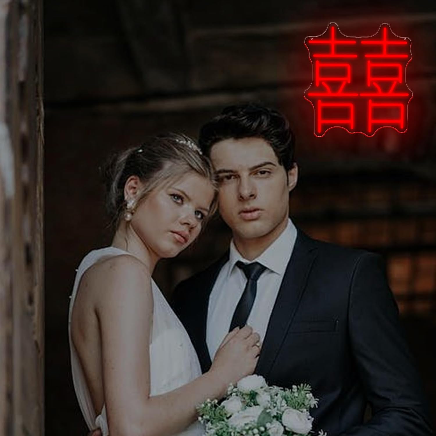 Double Happiness Neon Sign 13.6x13in Red LED Wall Light USB Powered Chinese Wedding Anniversary Party Decoration Romantic Bedroom Living Room Photo Wall Gift