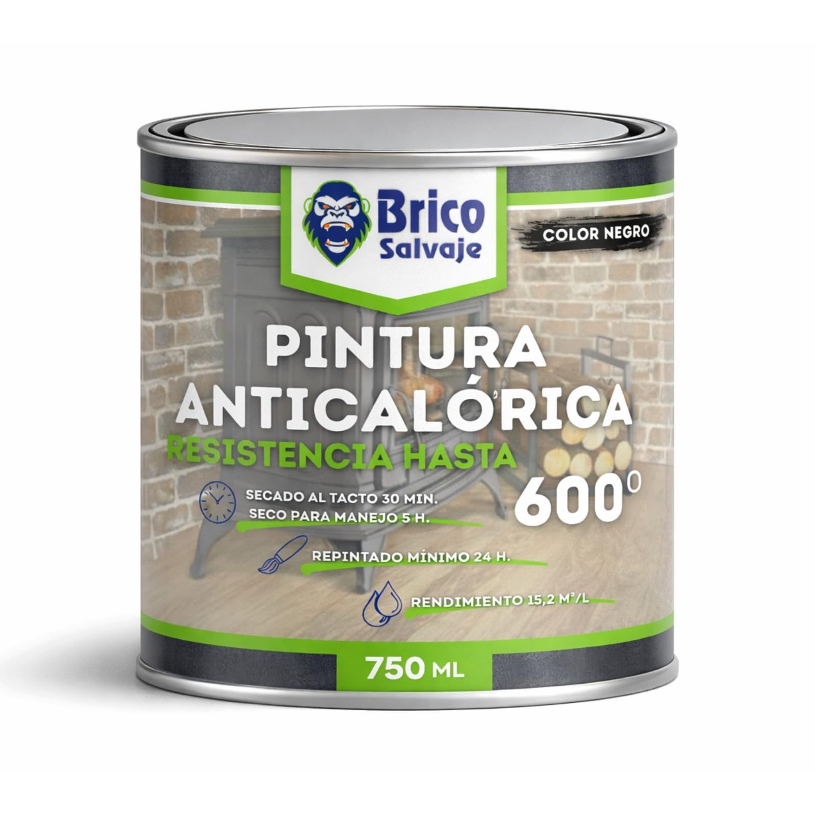 Pintura Anticalórica Negra 600 ºC, 750 ml, Alta Temperatura para Chimeneas, Estufas, Barbacoas, Calderas y Metal, Anticorrosiva