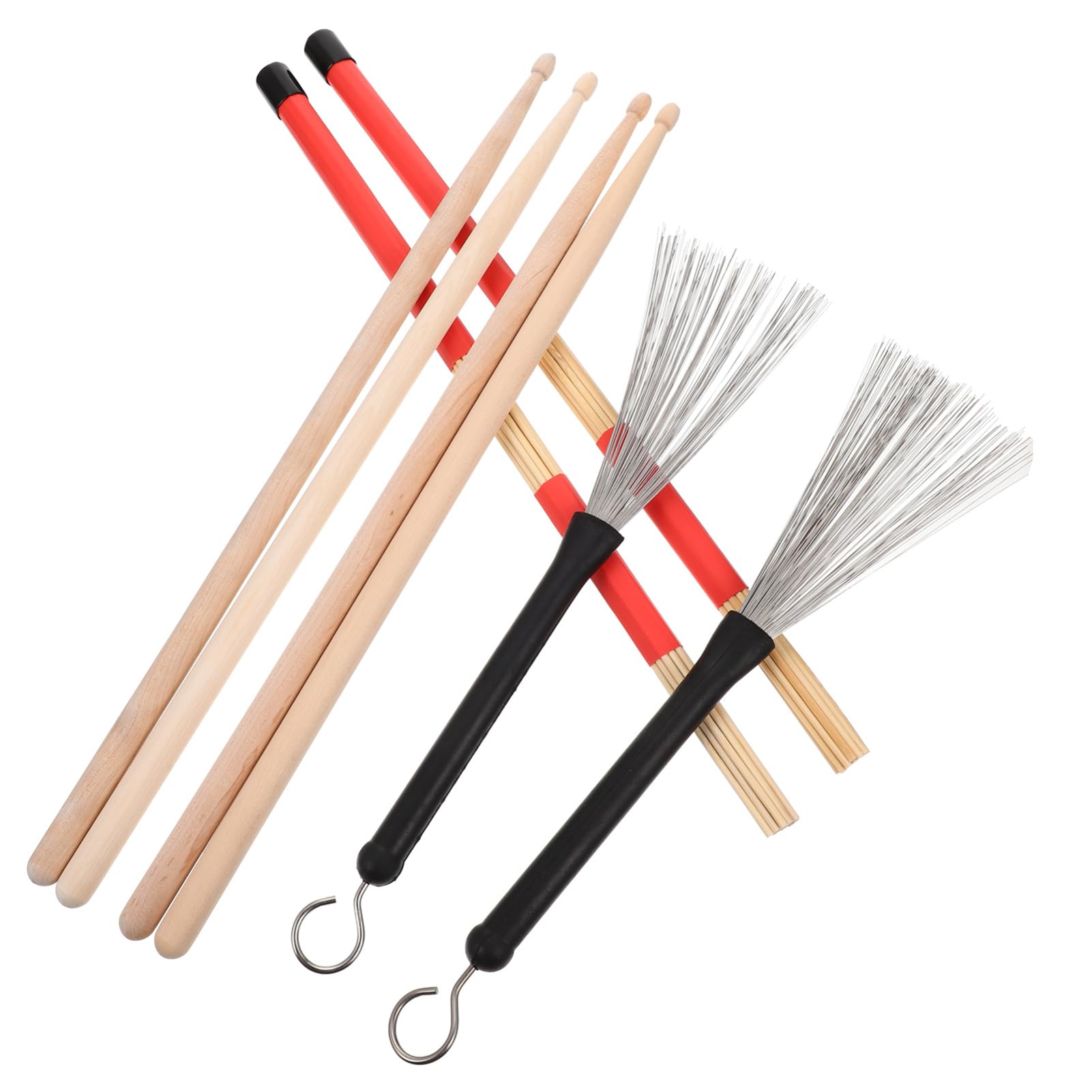 FRCOLOR Juego De Baquetas Para Batería 5a Con Cepillo De Alambre De Acero Para Batería Jazz, Color Rojo Con Funda De Tela Para Accesorios e Instrumentos Musicales, Adecuado Para Práctica y Escenarios