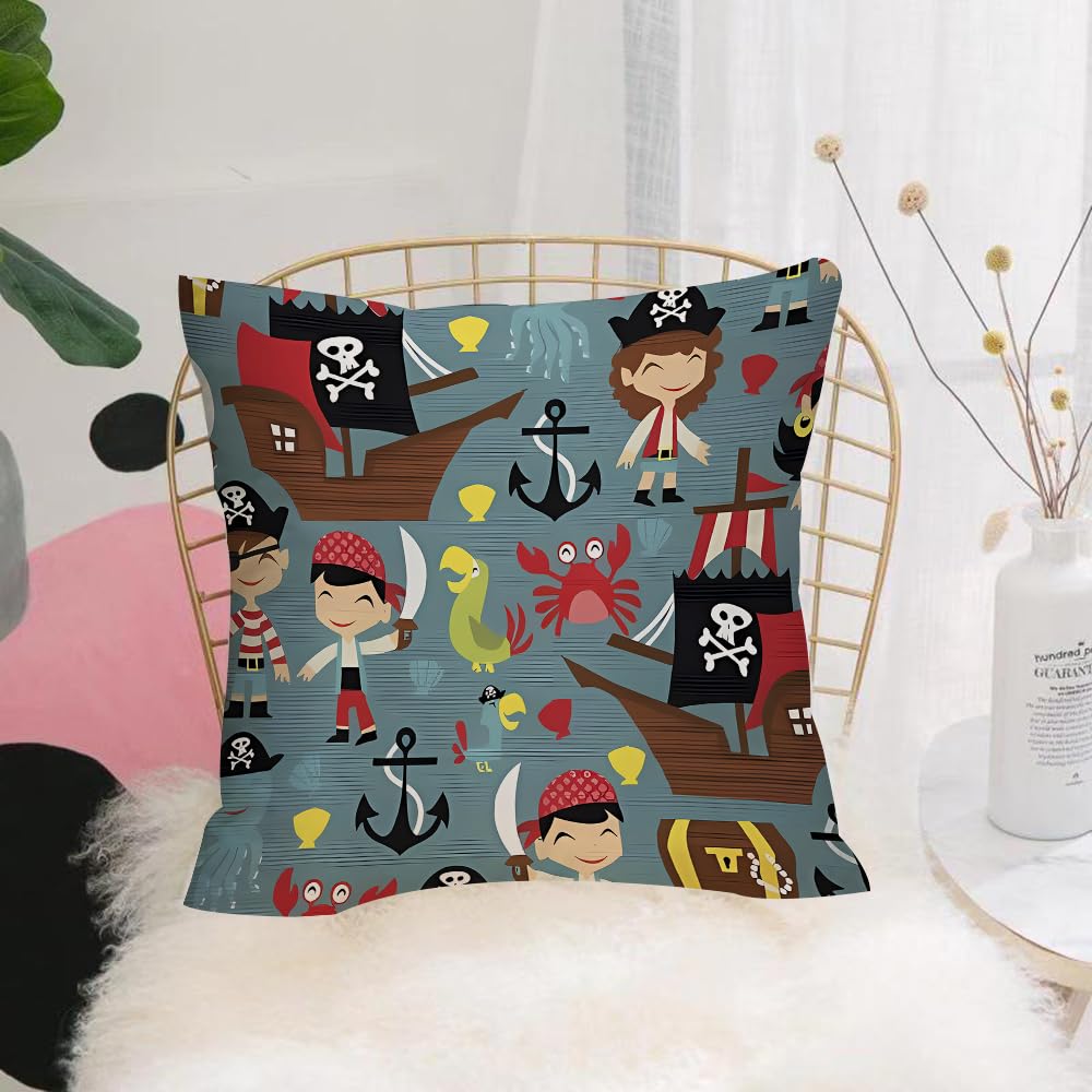 Hyosxw Pirates, Cartoon Characters, Adventure Eleme - A10 Cushion Cover,Throw Pillow Case Home Decorative For Living Room Bedroom Sofa Chair 18X18 Inch,Pirates, Cartoon Characters, Adventure Elements,Pillowcase 45X45cm