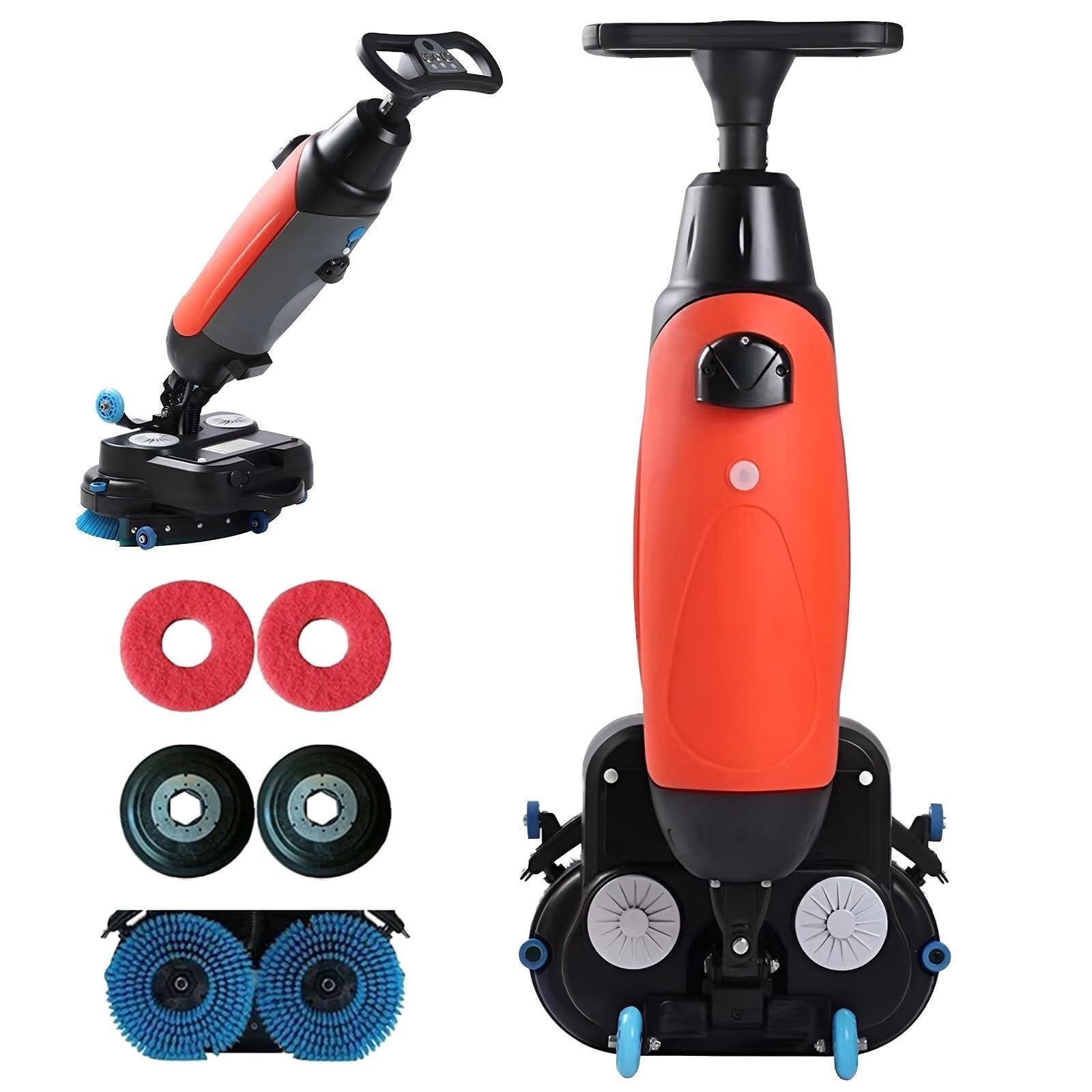 Limpiador de suelos comercial portátil, ancho de limpieza de 17 pulgadas, mini limpiador de 240 RPM para suelos de madera, azulejos, terrazos, mármol y cemento, limpieza profunda eficiente