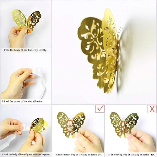 Miniatura 6 de Calcomanías PinkBlum de pared, diseño 3D con diseño de mariposas, 36 unidades, murales de papel decorativo para manualidades, para salas,