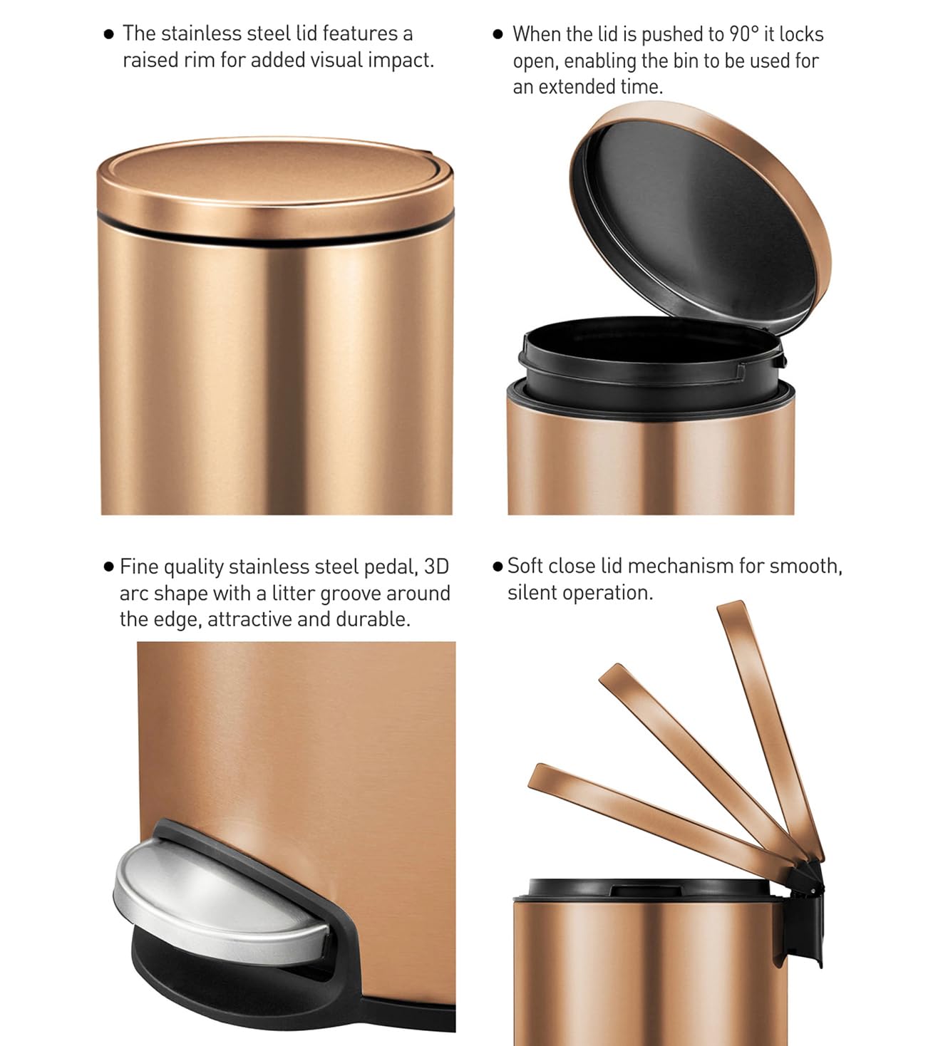 Bronze Copper Pedal Bin - 20L Stainless Steel Trash Can -4