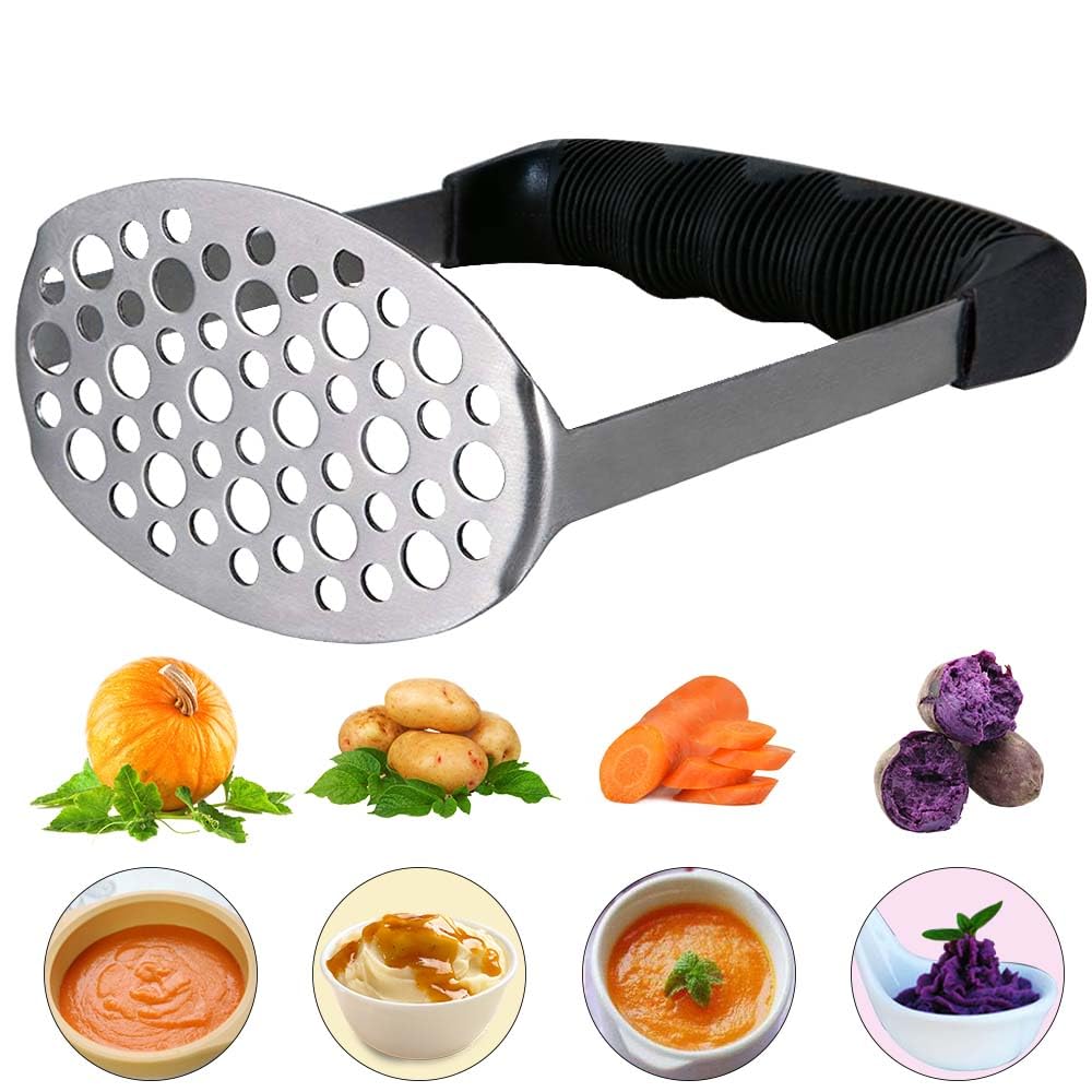 Starchef Stainless Steel Masher Ricer with Soft Handle,Fruit & Vegetable, Potato Ricer Masher(Black), 18CM - Image 2