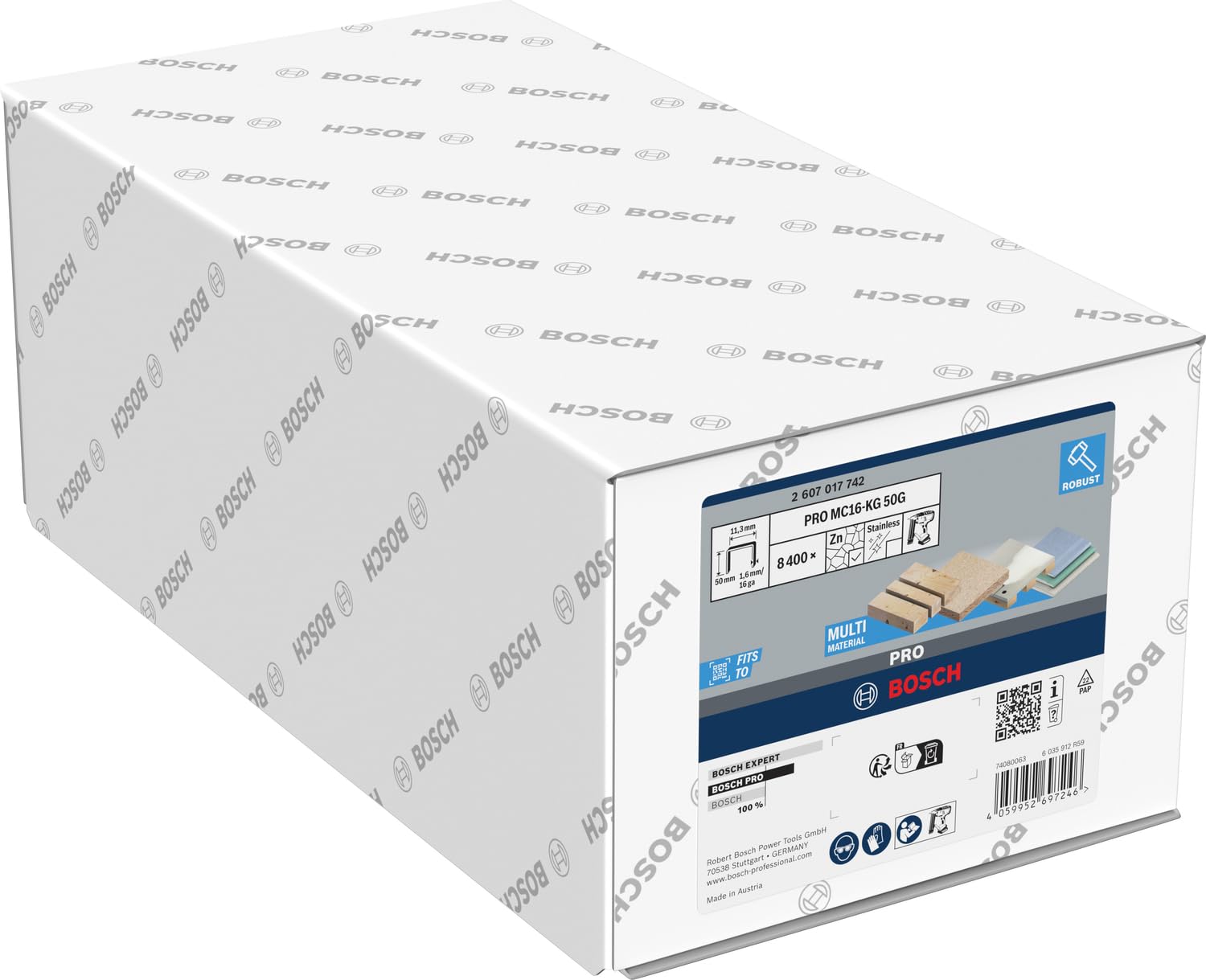 Bosch 8400x Grapa de corona mediana PRO MC16-KG G, 1,6/16 g (, Aglomerado, Longitud 50 mm, Professional Accesorios Grapadora a batería)