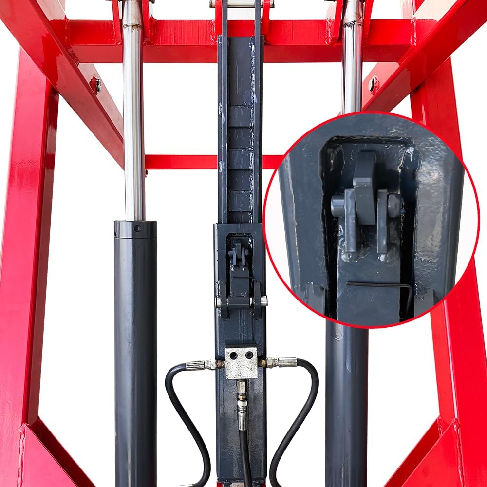 Close-up of the mechanical safety locking mechanism on the scissor lift