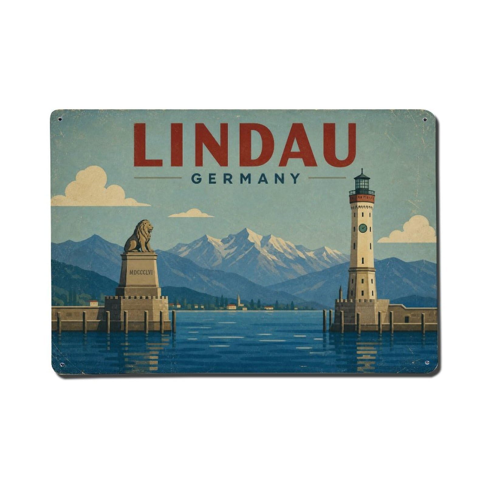 Vintage Travel Germany Lindau Metal Tin Sign