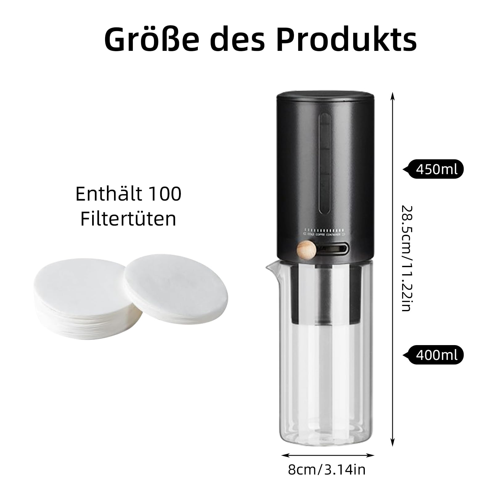 Cold Brew Coffee Maker, macchine da caffè per caffè Cold Brew Coffee e tè freddo, macchine da caffè gocciolante, velocità di estrazione a freddo regolabile, viene fornito con 100 carta