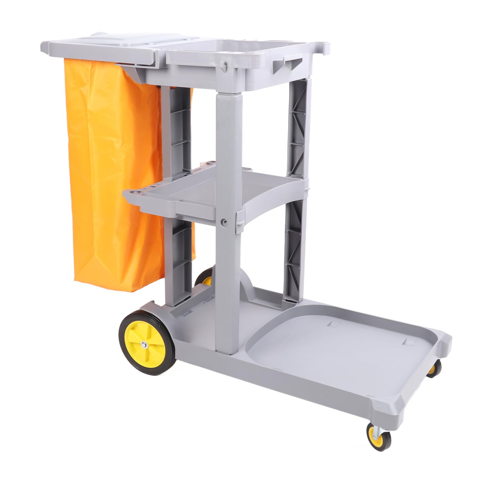 Carrello per Pulizie Carrello per Pulizia Commerciale Multifunzionale Grigio per Hotel Aeroporti Facile da Spostare in Plastica a 3 Livelli