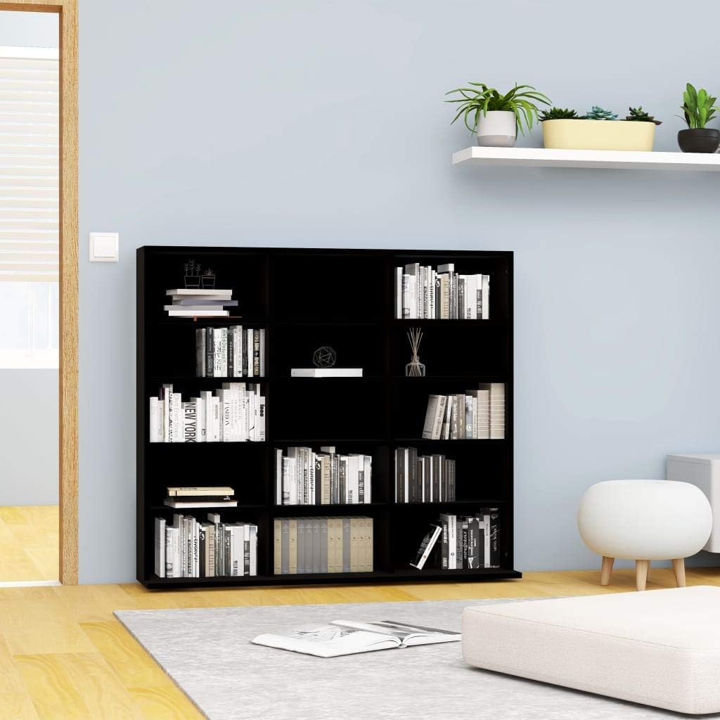 CD Cabinet Media Storage Cabinet-Stylish Multimedia Storage Cabinet, Black 40.6"x9"x35.3" Chipboard