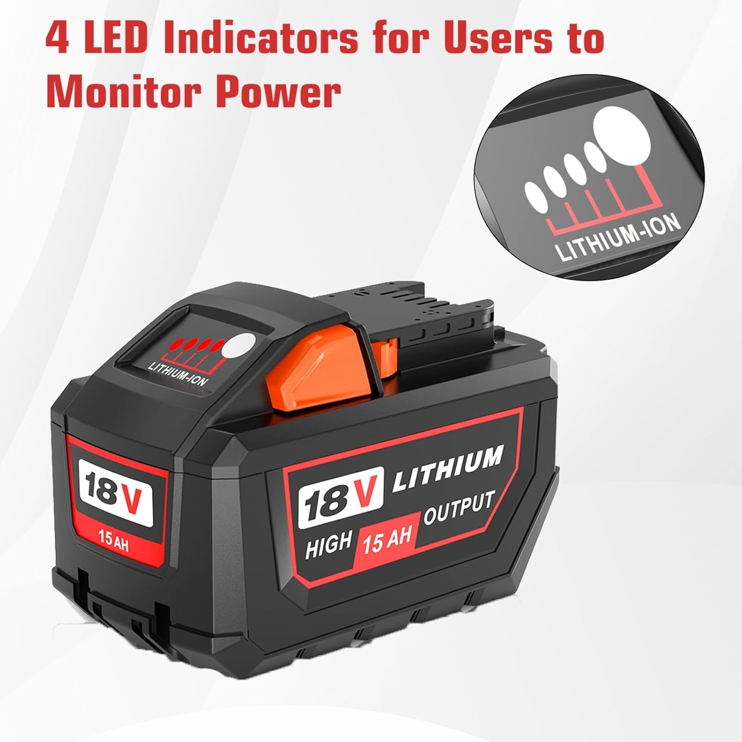 2 Packs 15000mAh 18 Volt Lithium ion Replacement for Milwaukee 18V Battery 15.0Ah High Output Compatible with Milwaukee 18 Volt Batteries 48-11-1880 48-11-1865 48-11-1862 48-11-1852 48-11-1850 (Red) - Image 5