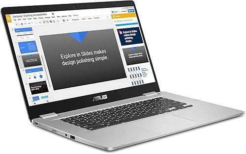 ASUS Chromebook C523, pantalla FHD NanoEdge de 15.6 pulgadas con bisagra de 180 grados, procesador Intel Celeron N3350, 4 GB LPDDR4-RAM, 64 GB de