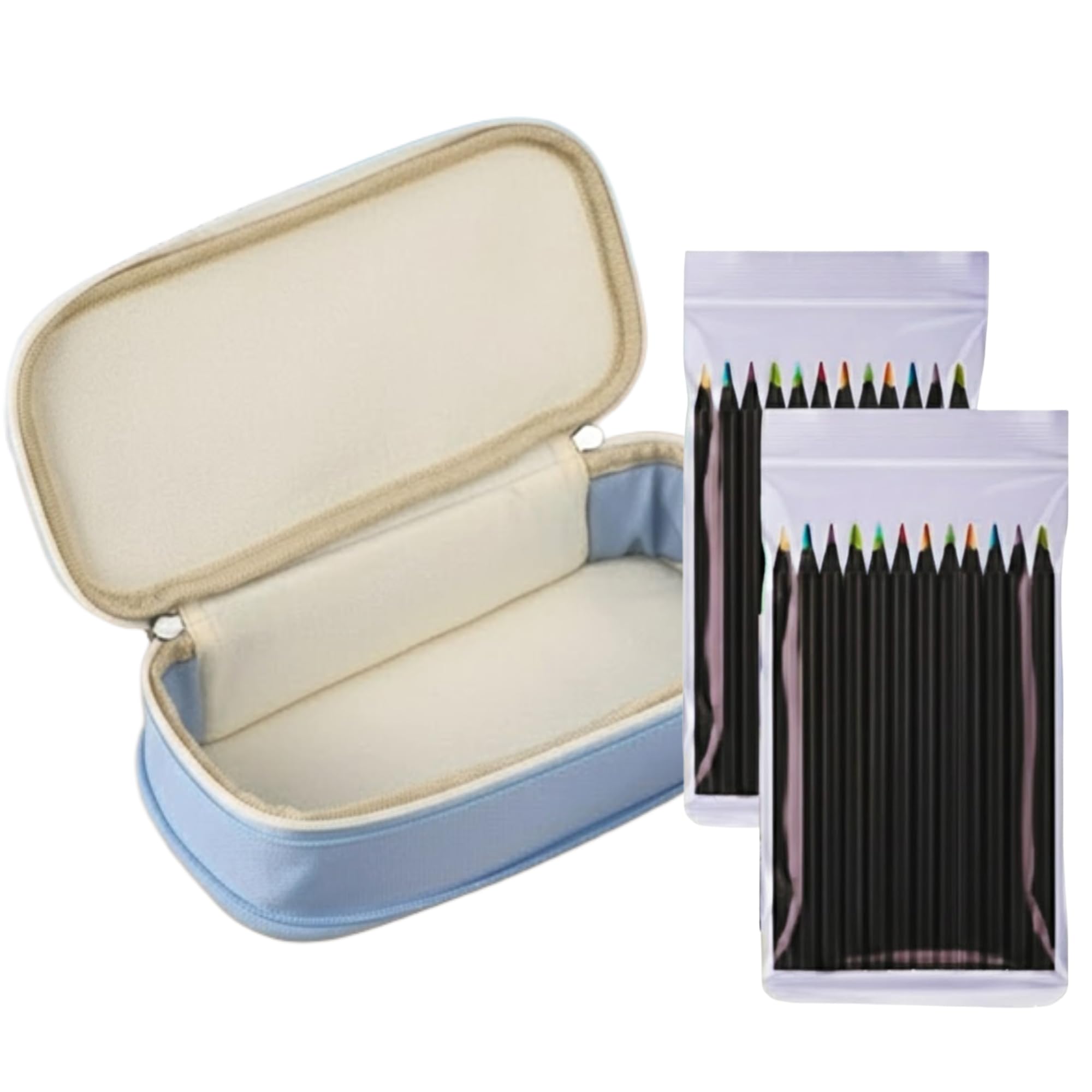 Corslet 25 Pc Art Set : 24 Magic Multi-Color Core Pencils Black Wood 12 Rainbow Pencils (Pack of 2) with Canvas Case for Kids, Adults, & Artists – Premium Sketching, Drawing & Coloring Supplies
