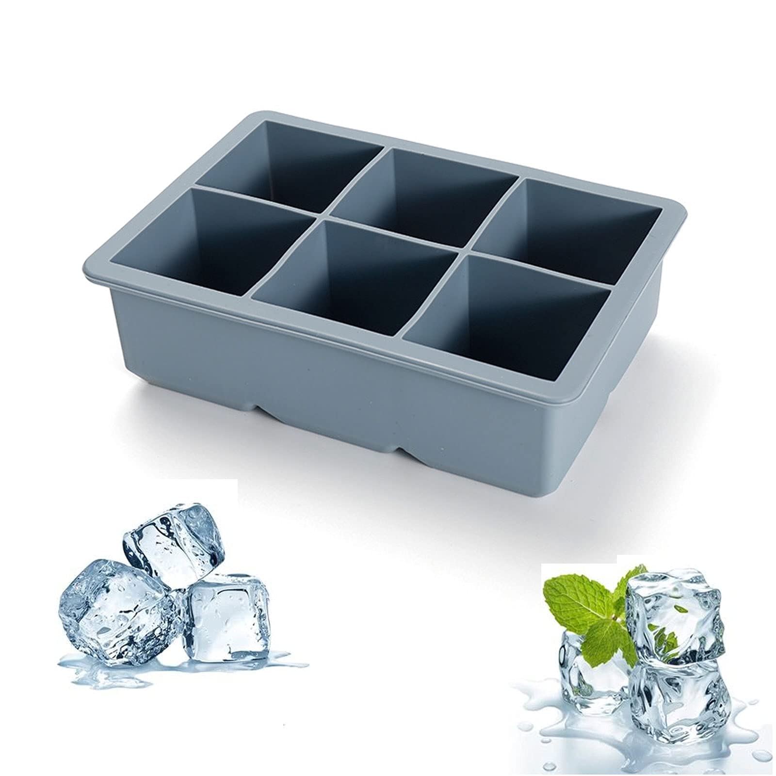 Silicone Ice Cube Tray, Stackable And Dishwasher Safe Ice Cube Trays with Flexible Lids BPA Free, for Beer, Wine, Whisky, Cocktail And Baby Snack,Blue 2pcs,6 cube