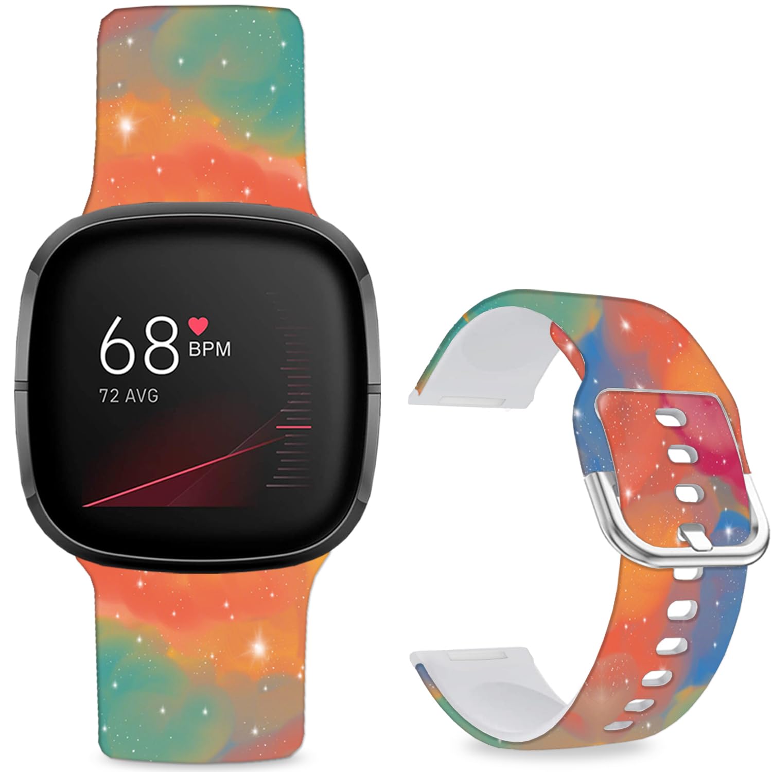 Leotop Pattern Printed Soft Silicone Replacement Bands Compatible with Fitbit Versa 4/ Fitbit Versa 3/ Fitbit Sense 2/Fitbit Sense for Women Men Teens. (Colorful Sky) — image 1
